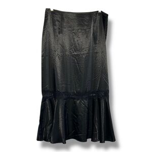 Adiva Skirt Black Midi Satin Lace Slip Flowy Long Size XL NWT